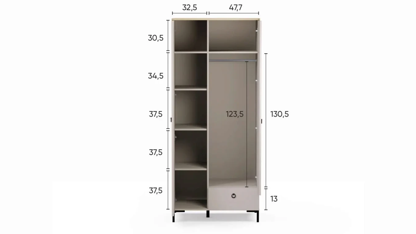 Шкаф двухдверный Zima, цвет Дуб сильверджек ореховый + Глиняный серый фото - 7 - большое изображение