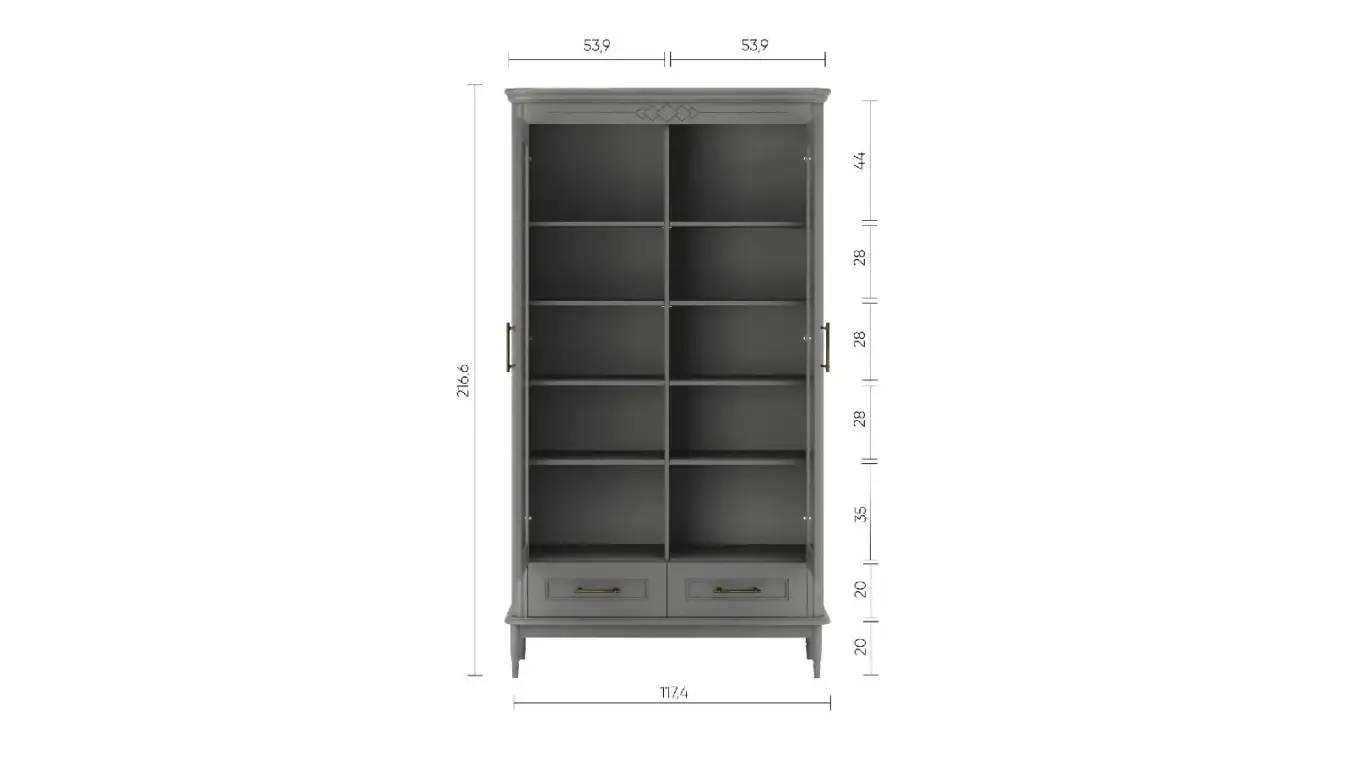 Шкаф витрина 2 двери + 2 ящика Morro, цвет Серый фото - 4 - большое изображение