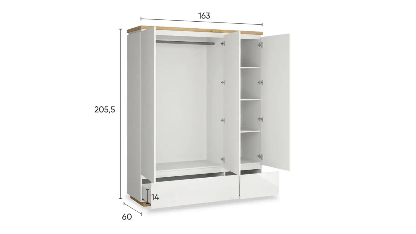 Шкаф трехдверный Issa, цвет Белый+Дуб минерва фото - 12 - большое изображение