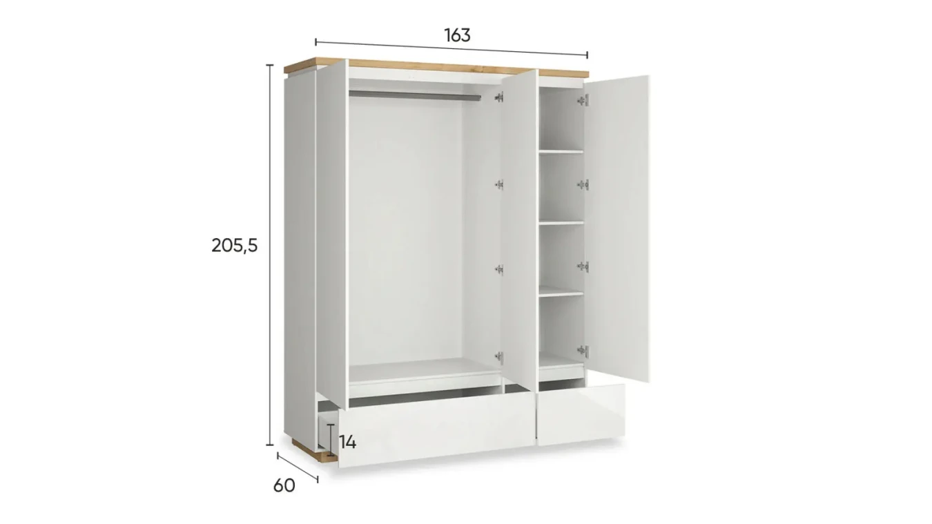 Шкаф трехдверный Issa, цвет Белый+Дуб минерва фото - 10 - большое изображение