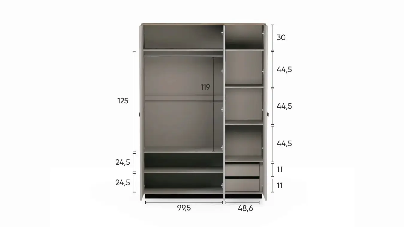 Шкаф трехдверный Zima, цвет Дуб сильверджек ореховый + Глиняный серый фото - 11 - большое изображение