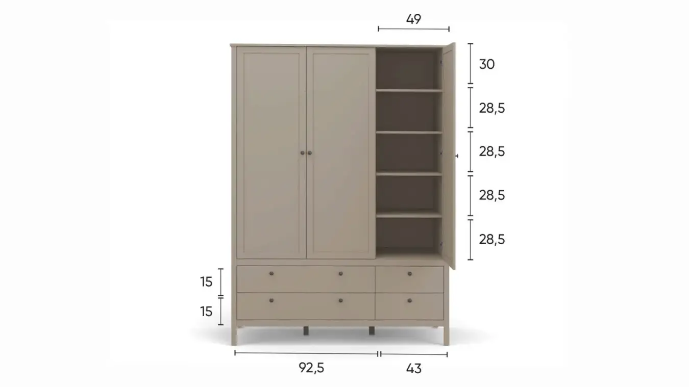Шкаф трехдверный с ящиками Kasli, цвет Капучино фото - 12 - большое изображение
