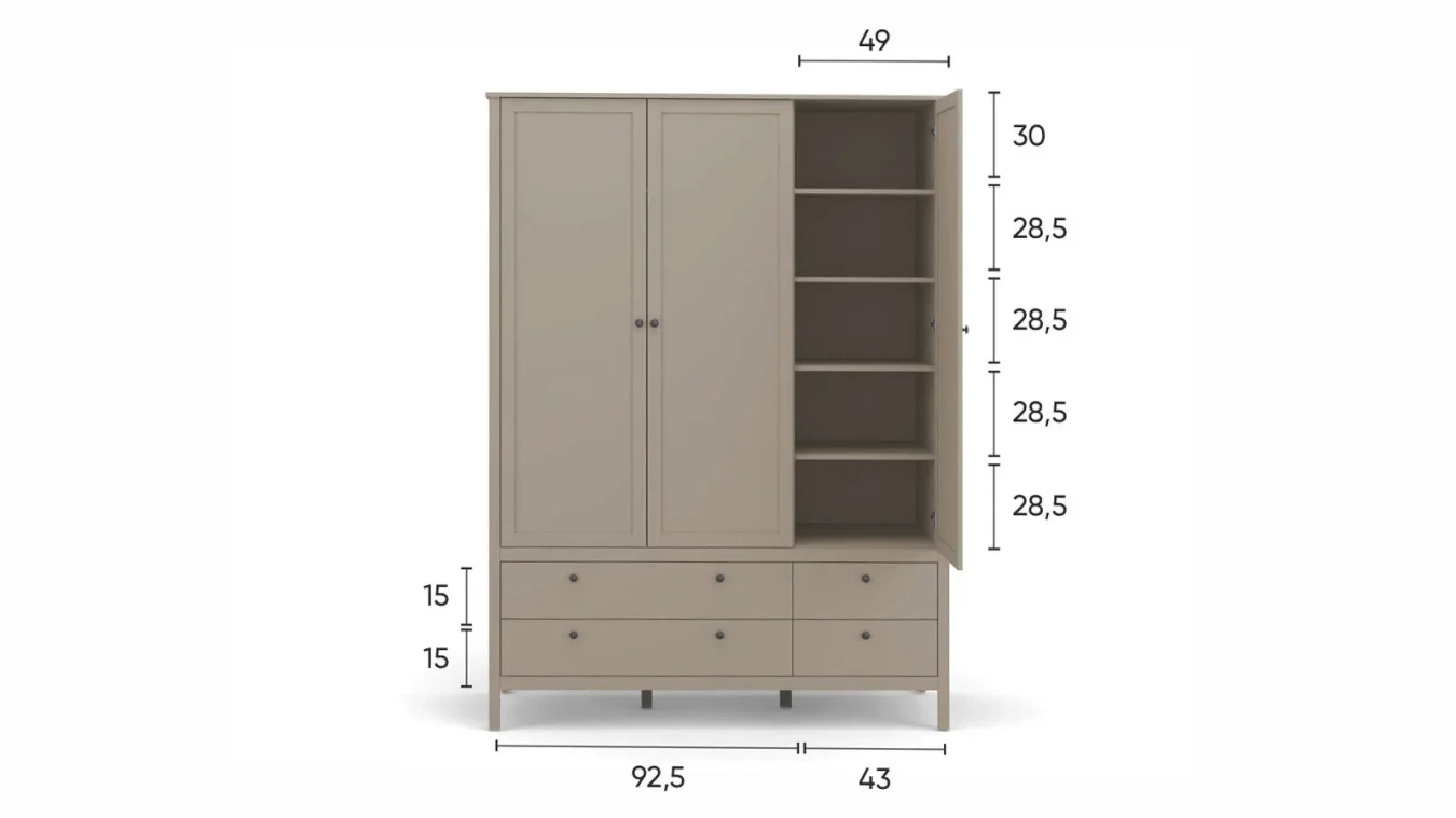 Шкаф трехдверный с ящиками Kasli, цвет Капучино фото - 11 - большое изображение
