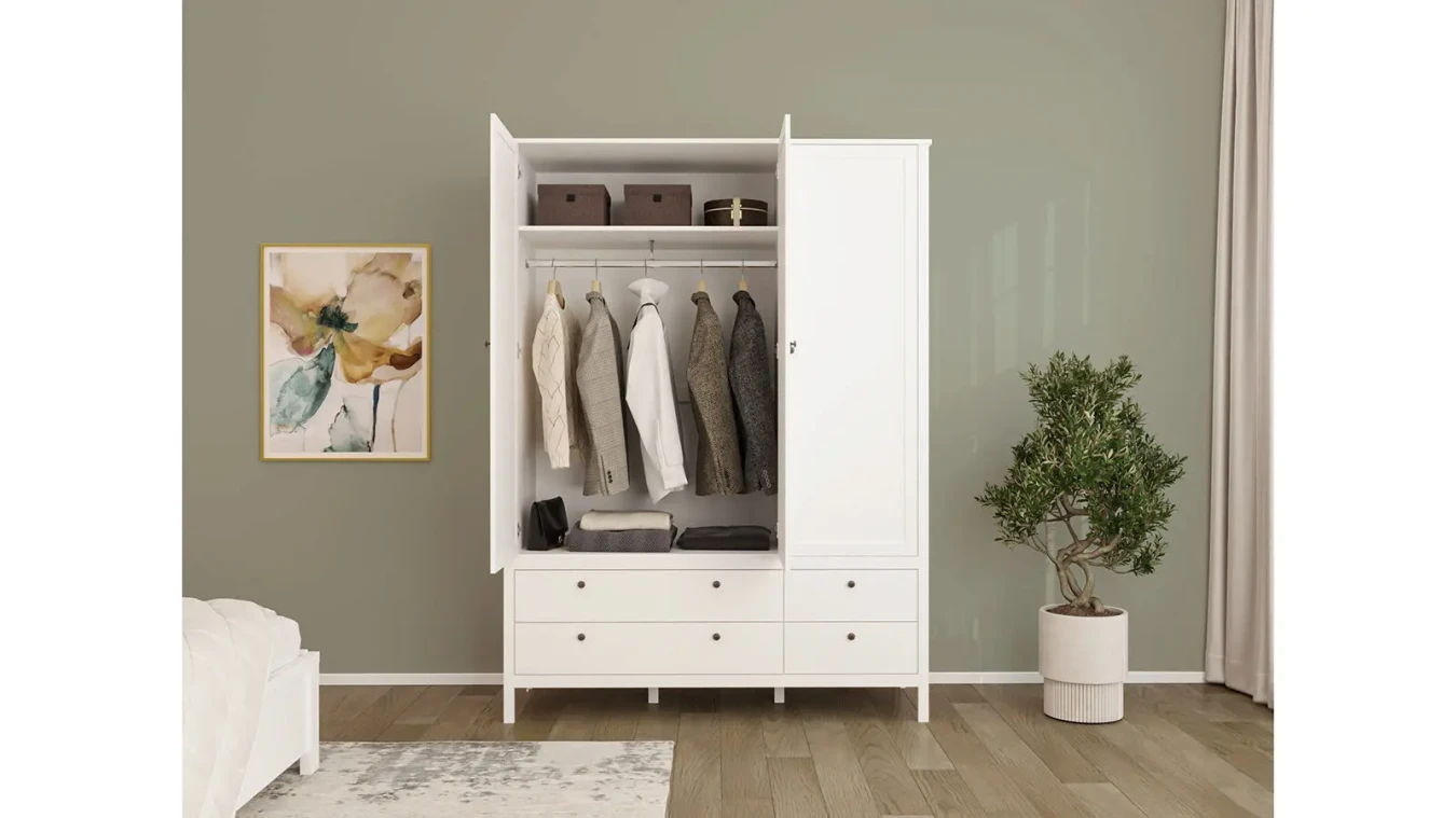 Шкаф трехдверный с ящиками Kasli, цвет Белый фото - 2 - большое изображение