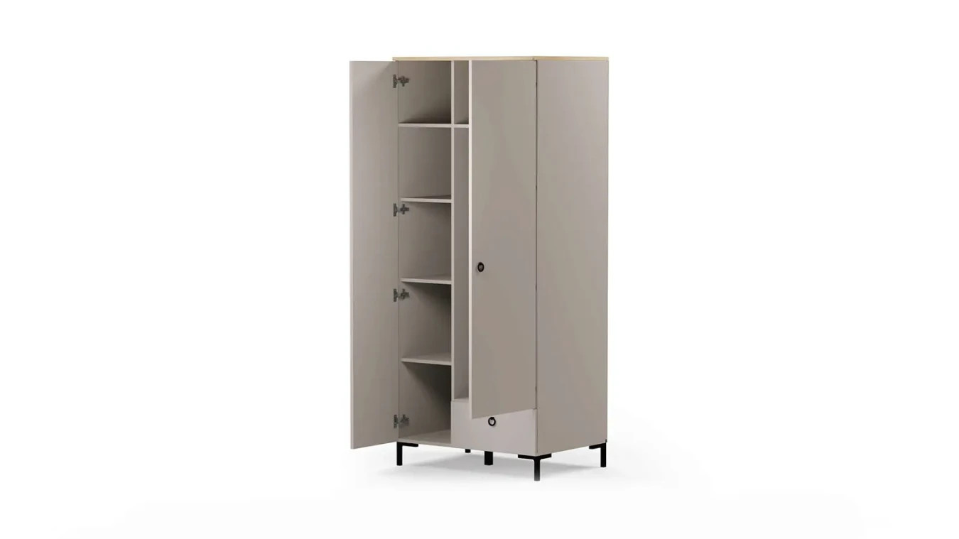 Шкаф двухдверный Zima, цвет Дуб сильверджек ореховый + Глиняный серый фото - 5 - большое изображение