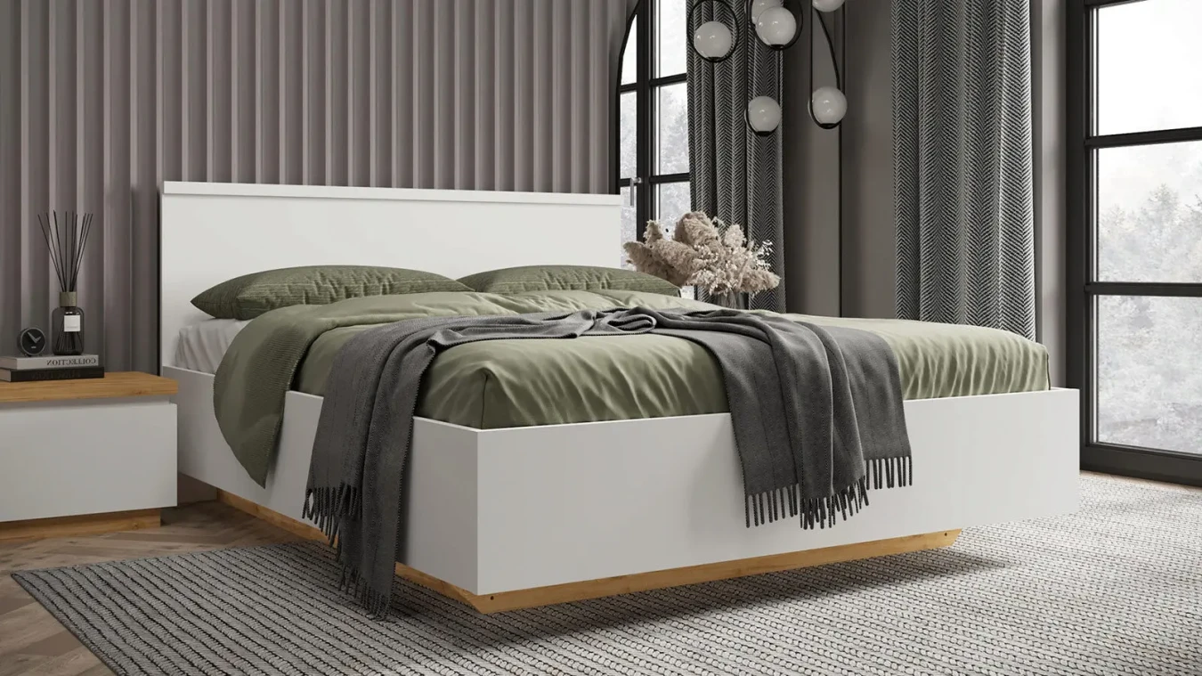 Мягкая кровать Issa, цвет Белый+Дуб минерва с полукруглым изголовьем - 1 - большое изображение