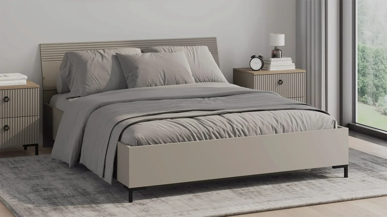Мягкая кровать Zima, цвет Глиняный серый с полукруглым изголовьем - 1 - большое изображение