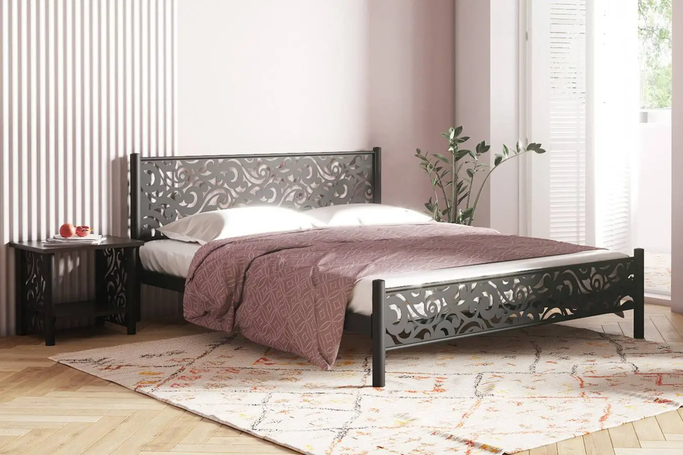 Кованая кровать Parma, цвет Черный шагрень с ажурным изголовьем Askona фото - 1 - большое изображение