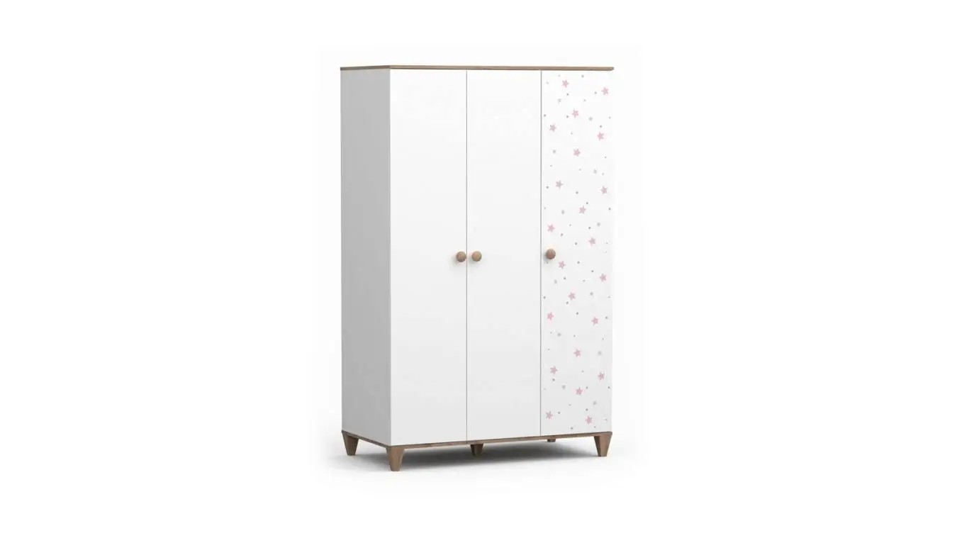 Шкаф трехдверный Nicky, цвет: Белый премиум + Дуб Натюрель + Розовый декор фото - 5 - большое изображение