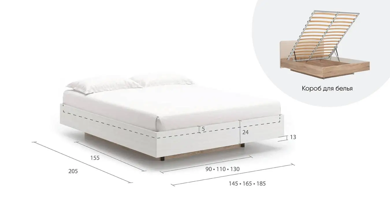 Кровать Bet, цвет Белый текстурный из лдсп без изголовья Askona фото - 7 - большое изображение