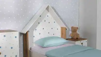 Детская кровать Nicky, цвет: Белый премиум + Дуб Натюрель + Голубой декор фото - 3 - превью