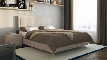 Деревянная кровать Innovo Lux Cream с мягким изголовьем в кремовом цвете Askona фотография товара - 0