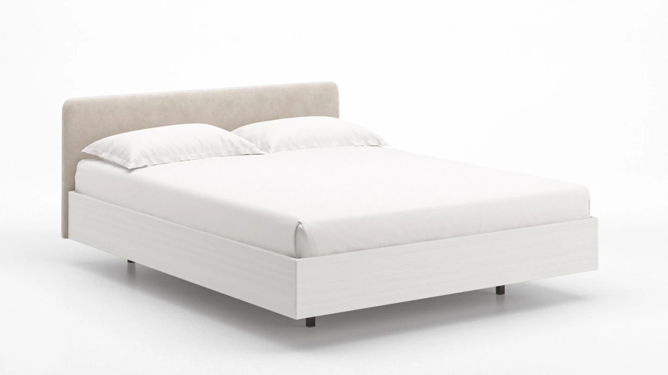 Кровать Gretta, цвет Белый текстурный из лдсп с мягким изголовьем Askona фото - 2 - большое изображение