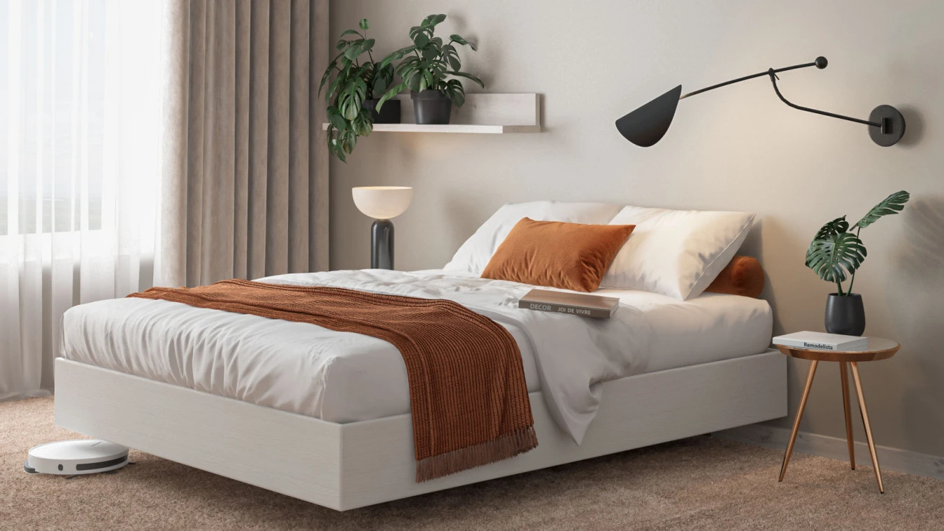 Кровать Bet, цвет Белый текстурный из лдсп без изголовья Askona фото - 1 - большое изображение