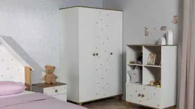 Шкаф трехдверный Nicky, цвет: Белый премиум + Дуб Натюрель + Розовый декор фото - 1 - превью