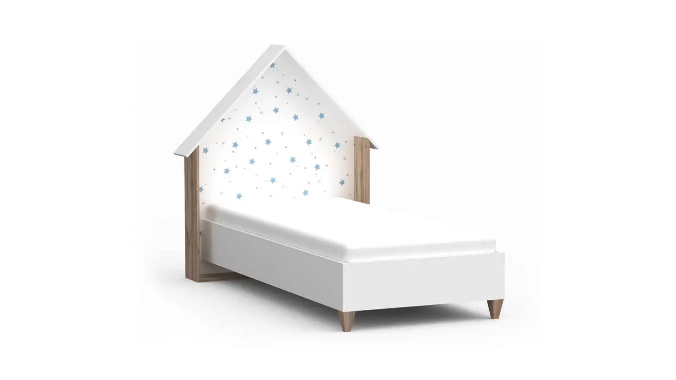 Детская кровать Nicky, цвет: Белый премиум + Дуб Натюрель + Голубой декор фото - 6 - большое изображение
